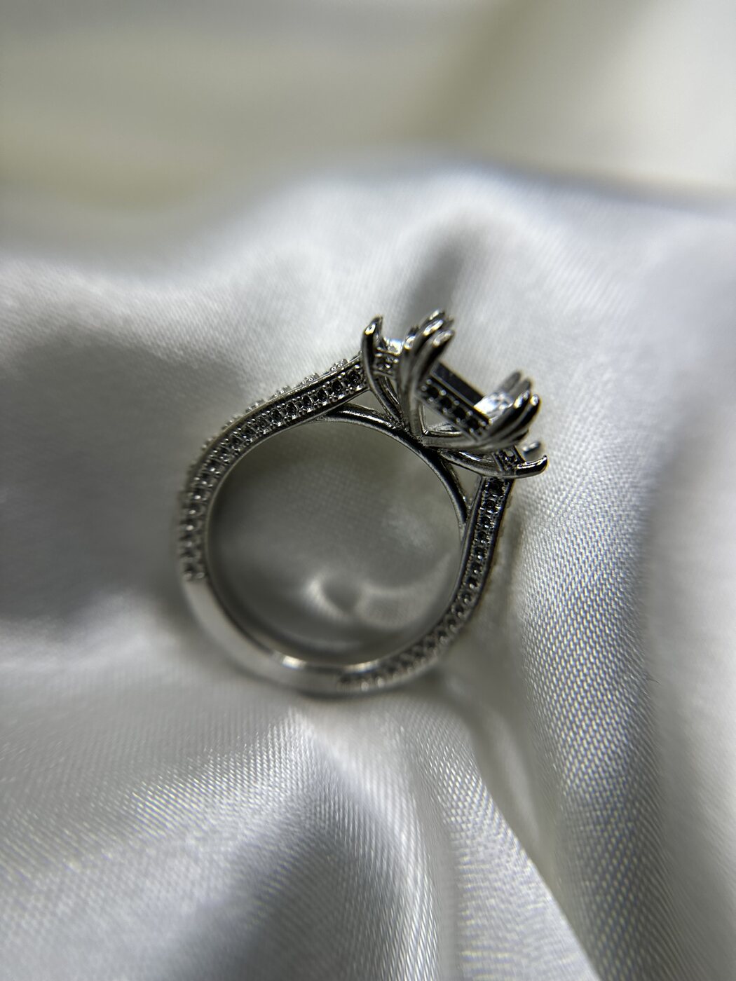 Cast metal custom engagement ring before final stone setting